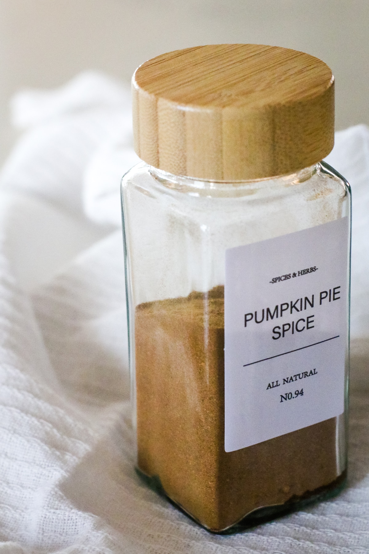 pumpkin pie spice in a spice jar.