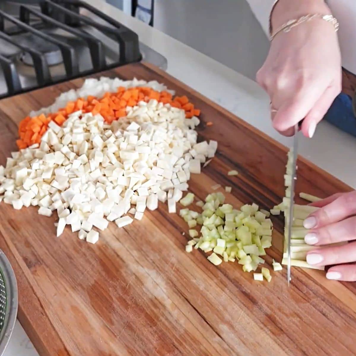Vegetables diced finely.