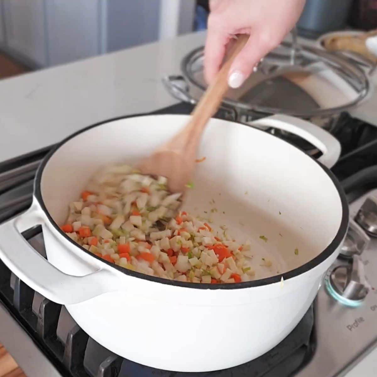 Onion, carrots, celery, parsnips, and celeriac sautéed in avocado oil.