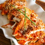 flakey white fish with sesame seeds and panko breadcrumbs.