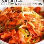 shaved carrot salad in a white bowl.